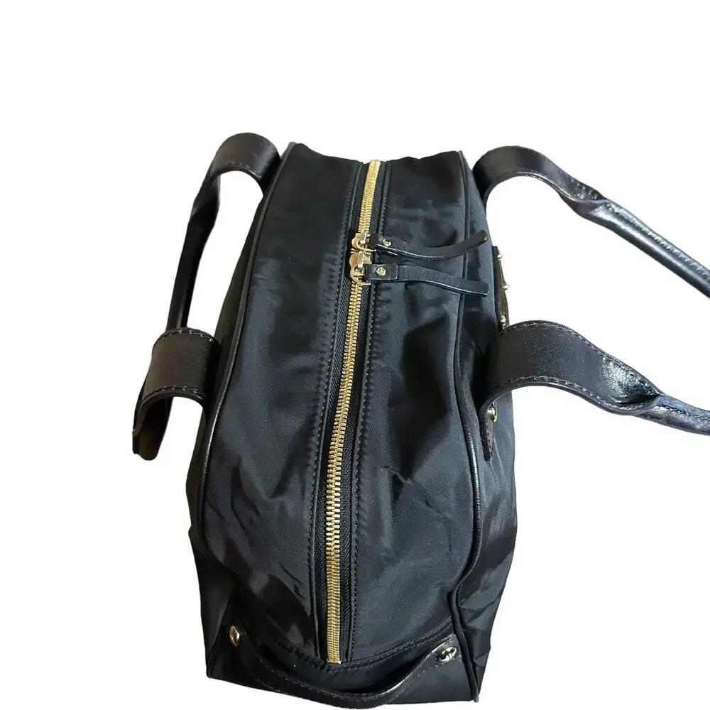Kate Spade Nylon Shoulder Bag Purse Small Black Travel Tote Leather Trim